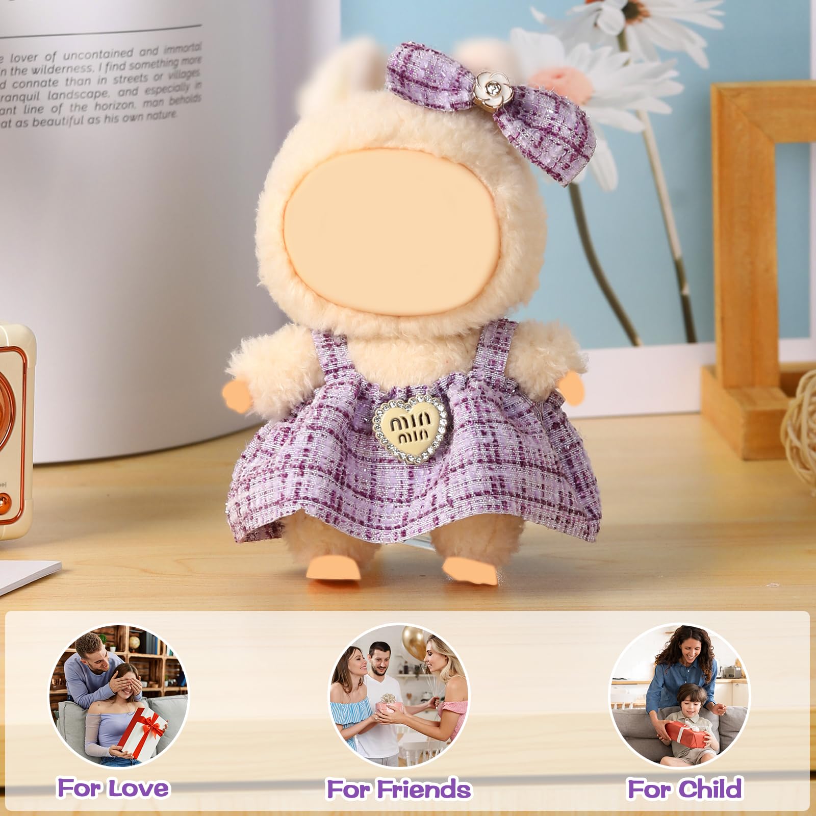 Clothes for Blind Box Dolls, Premium 2-Piece Dolls Accessories Set with Chic Bow Dress Outfit for 15-17cm Plush Blind Box Toy (Purple Set)