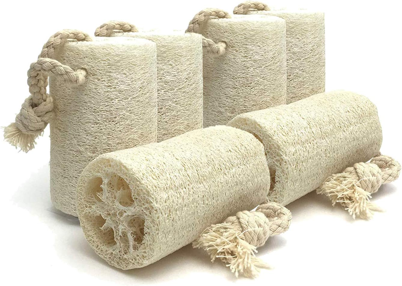 6 pack Natural Loofah Sponges Biodegradable Body Scrubbers
