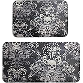 Sugar Skull Kitchen Mats 2 Pcs Anti Fatigue Halloween Skull Kitchen Floor Mats Washable Water Absorbent Gothic Skeleton Kitchen Rugs for Bathroom Laundry Sink Kitchen Standing Mat