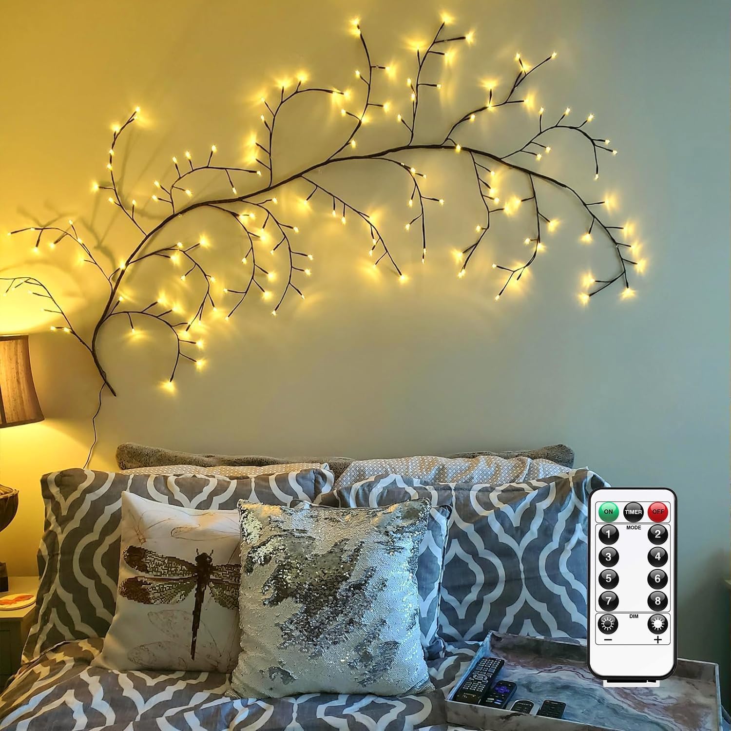 Mixtooltoys Enchanted Willow Vine Lights with Remote, 144 LEDs Flexible DIY Vines with Lights for Bedroom Walls Living Room