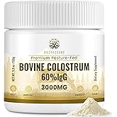 Kroppssund Bovine Colostrum Powder Supplement 3000 mg - Extra High 60% IgG Bovine Colostrum - Gut, Bone, Exercise, Immune - 50 Servings (1 Bottle)