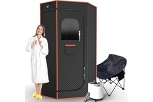 DECOKTOOL Portable Sauna Box, Infrared Portable Sauna for Home with 3L Steamer, Remote Control, Folding Chair and Mat, Personal Steam Sauna Tent for Wellness & Relaxation, 15 Levels, Orange