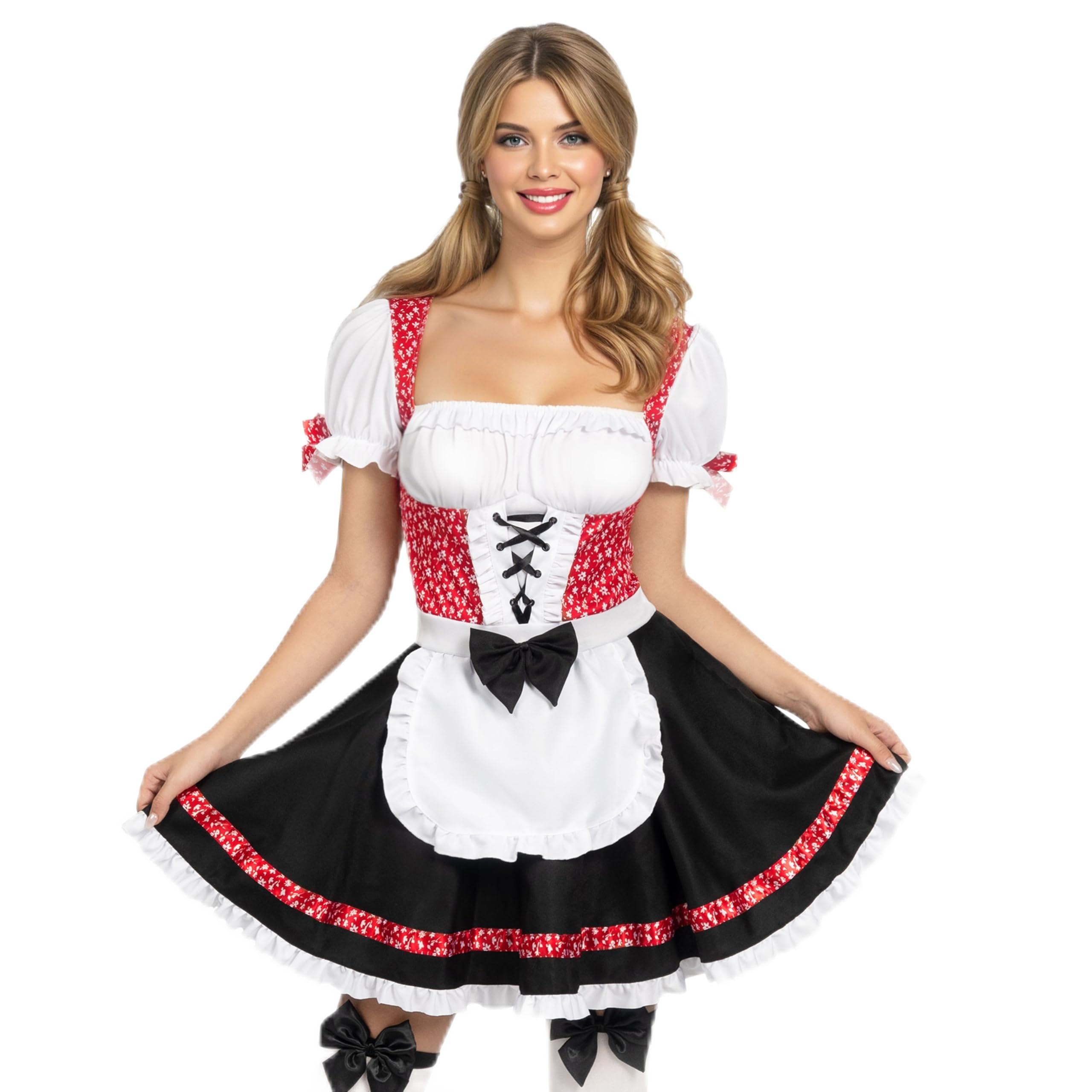 Photo 1 of Spooktacular Creations Women Oktoberfest Costume, Dirndl Dress German Bavarian Beer Girl Garden Babe Maid Outfits for Halloween Cosplay Party Beer Carnival,Red(Medium)