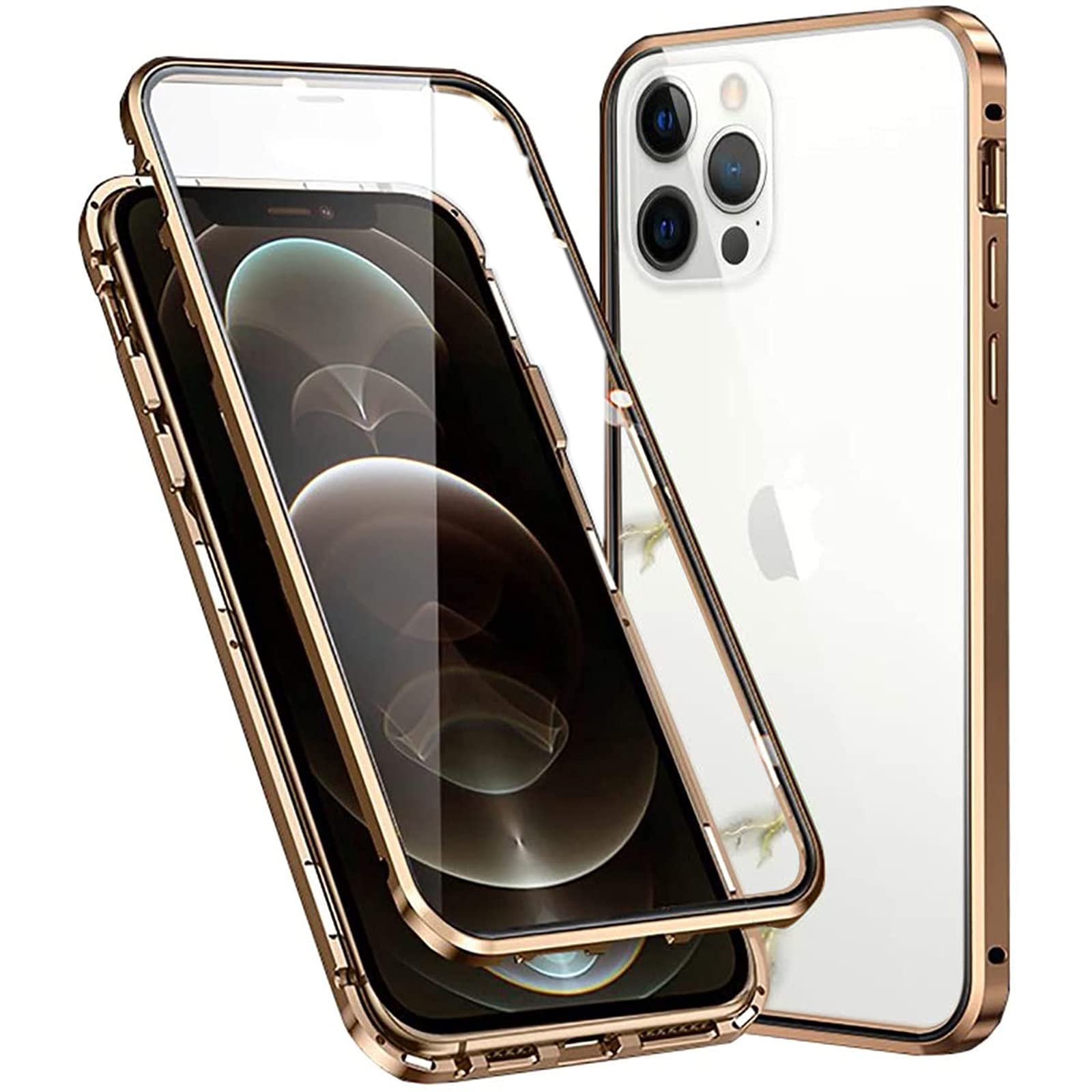 Colala Case for iPhone 15 Pro Max Magnetic Cover Magnetic Adsorption Technology Metal Frame Case Aluminum [Front and Back 9H Tempered Glass] 360° Full Protection Ultra Slim Case - Gold