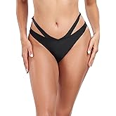 Colloyes Women's Adjustable Swim Bottoms High Cut Low Waisted Bikini Bottoms Cheeky Bathing Suit Bottoms