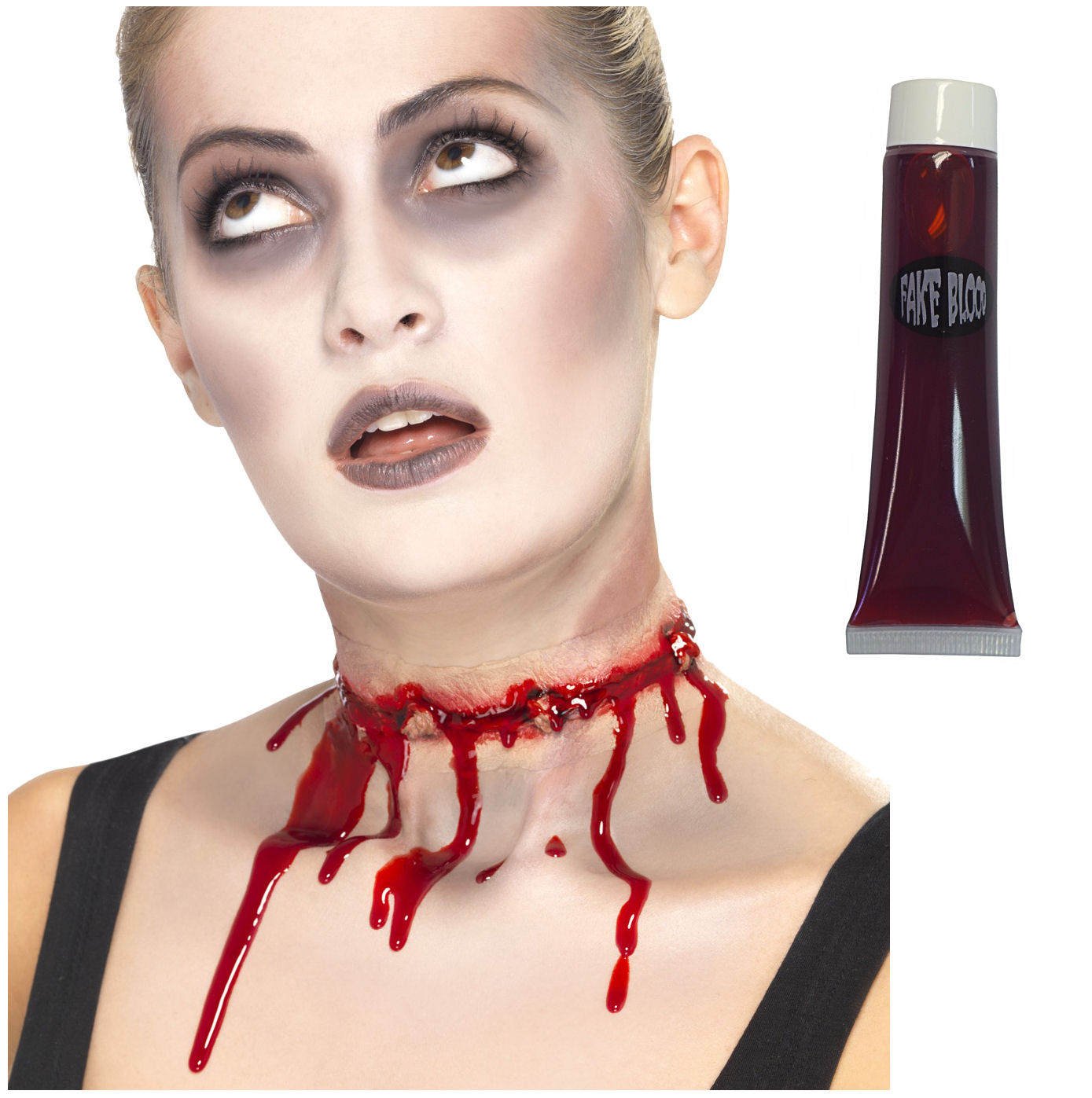 Open Flesh Wound Injury Cut Latex Scar Dead Zombie Slashed Neck + Blood