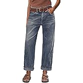 Flamingals Straight Leg Crop Jeans for Women Wash Raw Hem Mid Waist Jeans