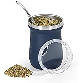 AGH Yerba Mate Cup 5 oz, Yerba Mate Gourd and Bombilla Straw Set, Stainless Steel Double Wall Vacuum Insulated Tea Cup (Dark Blue)