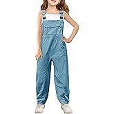 Haloumoning Girls Bib Overalls Summer Outfits Adjustable Strap Long Pants Casual Rompers Jumpsuits with Pockets 5-14 Years