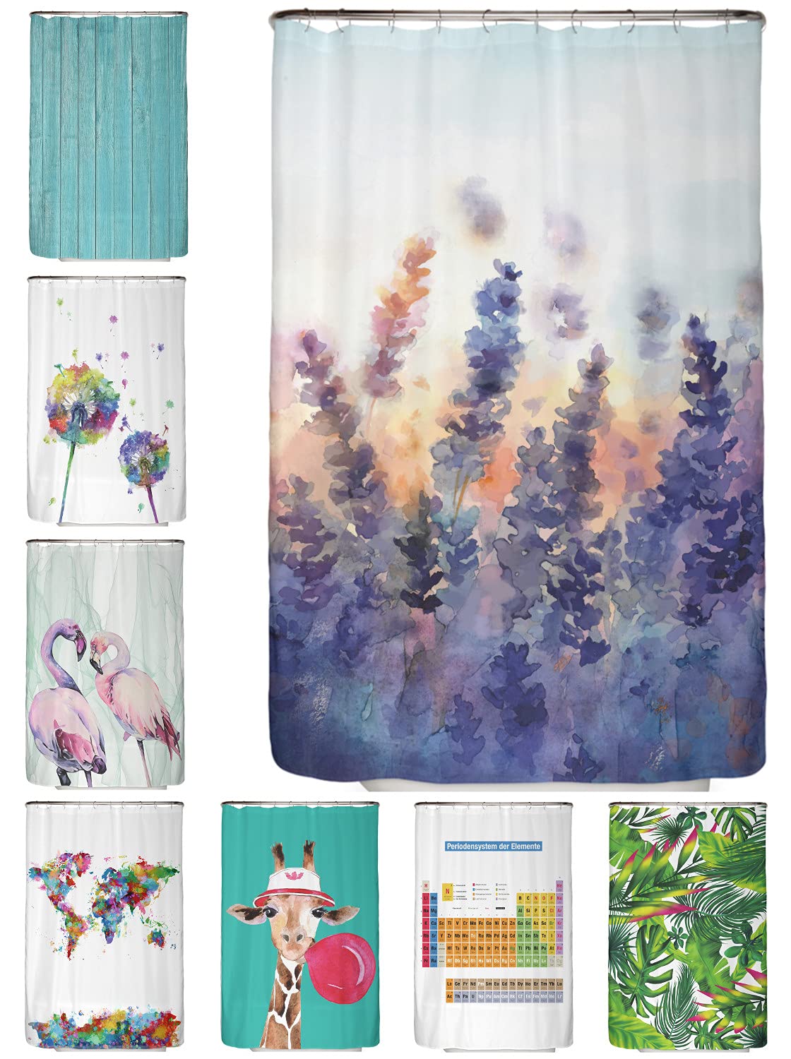 arteneur - Lavender - Anti-Mould Shower Curtain 120 x 200 cm - Recycled with Oeko-Tex Standard 100 - Weighted Hem, Opaque, Waterproof, Washable, 8 Rings & E-Book (English language not) — image 1