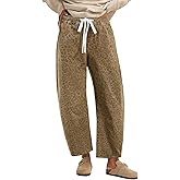 GRAPENT Barrel Jeans for Women Trendy High Waisted Pull On Wide Leg Cropped Leopard Cheetah Print Stretchy Denim Pants