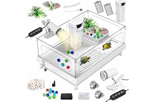 GOZILLA Small Turtle Tank Kit(Tank+Lamp+Filter), Acrylic Turtle Starter Kit with Adjustable Lamp, Reptile Habitat and Terrarium with Multi-Functional Areas for Small Reptiles. (White Kit)