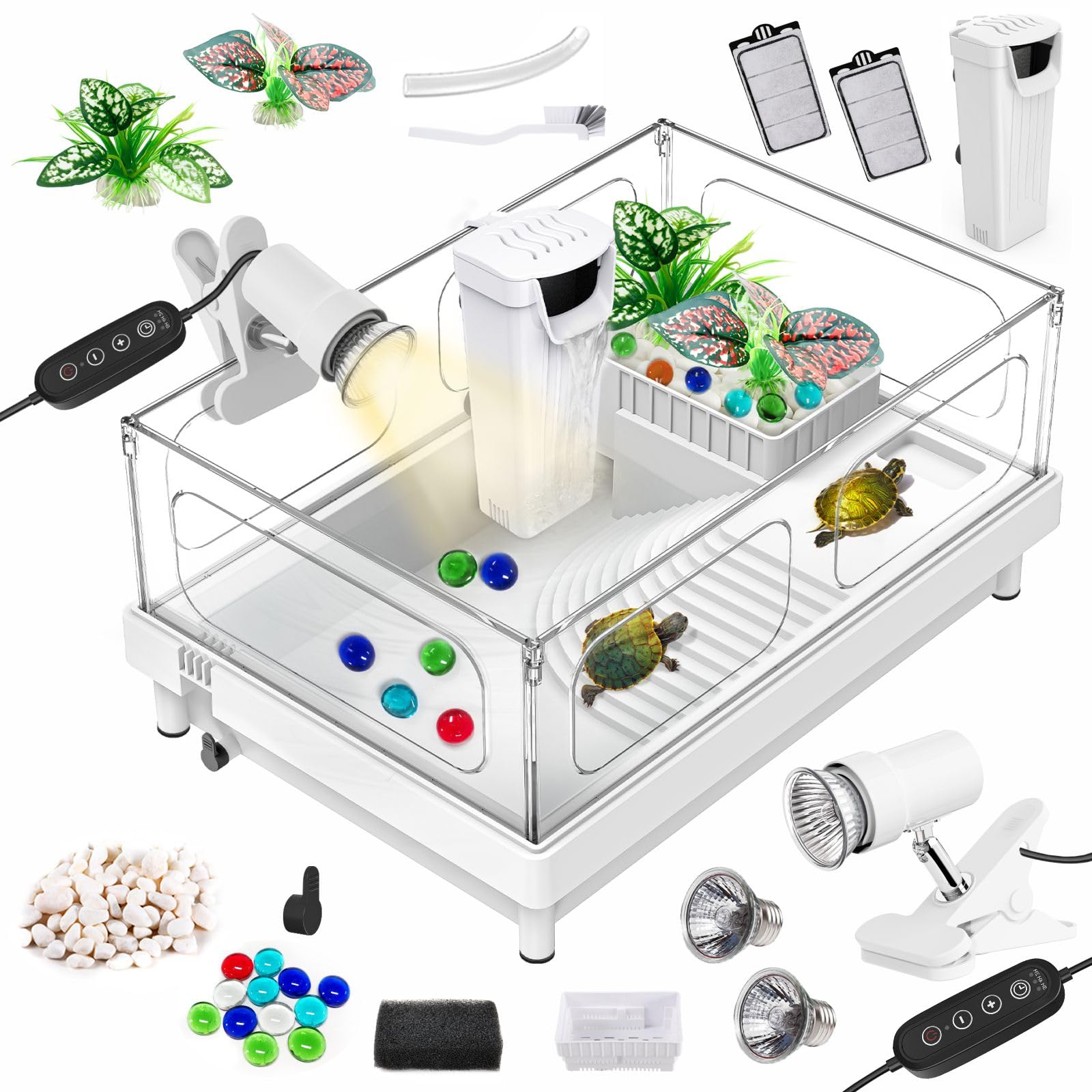 Photo 1 of GOZILLA Small Turtle Tank Kit(Tank+Lamp+Filter), Acrylic Turtle Starter Kit with Adjustable Lamp, Reptile Habitat and Terrarium with Multi-Functional Areas for Small Reptiles. (White Kit)