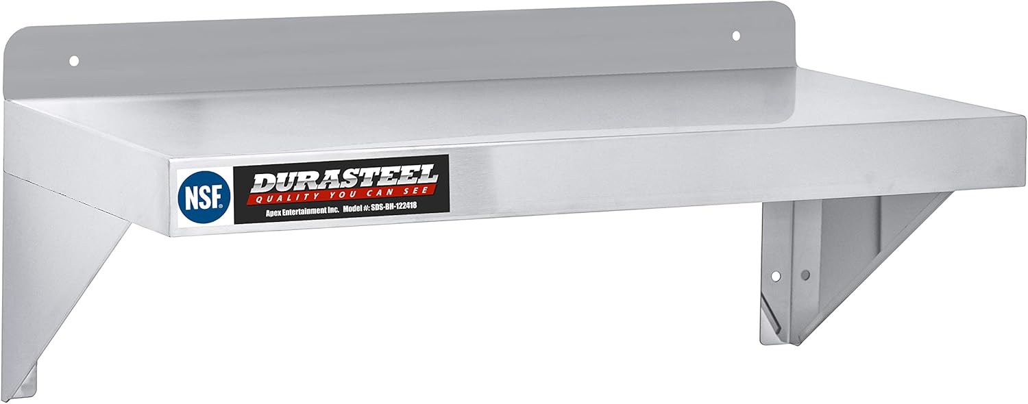 DuraSteel Stainless Steel Wall Shelf - 24" Wide x 12" Deep Commercial Grade - NSF Certified - Industrial Appliance Equipment (Restaurant, Bar, Home, Kitchen, Laundry, Garage and Utility Room): Home & Kitchen