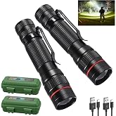 Wrrozz 2 Pack Small Mini LED Rechargeable Flashlight, Zoomable with Clip | High Lumens flahlights, Single Mode Super Bright EDC Flash Light, Portable Pocket Pen, for Gift, Camping, Emergency, Hiking