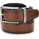 Perry Ellis Men's Portfolio Double Stitched Leather Reversible Belt, Brown/Black, Silver Prong Buckle, Burnished Edges