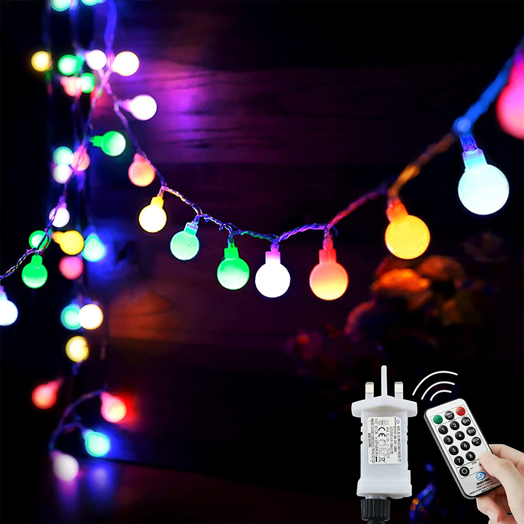 Augone Globe String Lights Waterproof, 23M/75Ft 200 LED Fairy Lights Plug in, 8 Modes Christmas Light Outdoor/Indoor, Garden Lights for Patio, Gazebo, Party Decorations (Multi-Colored, 200LED)