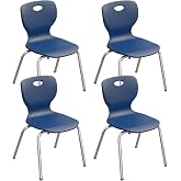 Correll 18" School Stack Chairs, Pack of 4, 5th Grade and Up Classrooms, Navy Blue Contoured Seat, Heavy Duty Silver Legs with Glides, Easy to Clean, Stacks for Storage, No Exposed Hardware