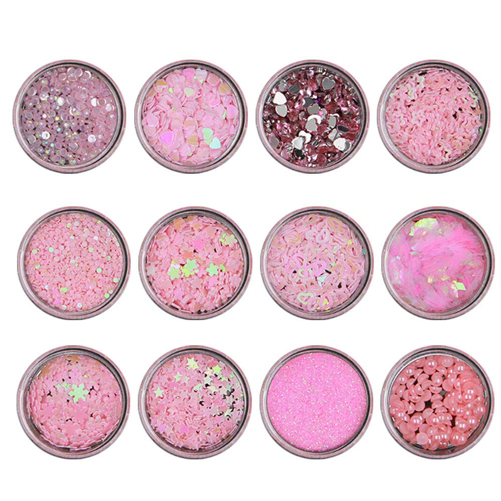 12PCS Colors Eyeshadow Palette Holographic Cosmetic Chunky Glitter Sequin, vmree Makeup Face Body Eye Hair Nail Festival Metallic Powder, Stars Hexagons and Heart Shaped etc (A)