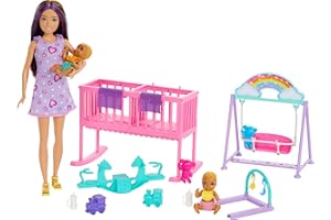Barbie Skipper Doll & Nursery Playset with Accessories, Includes Twin Baby Dolls, 1 Crib, 1 Swing, 1 See-Saw & More