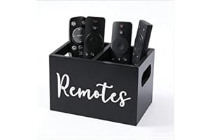 Remote Control Holder, Black TV Remote Holder with 2 Compartments, Desk Organizer Caddy for Table, Media Storage Box for Nigh