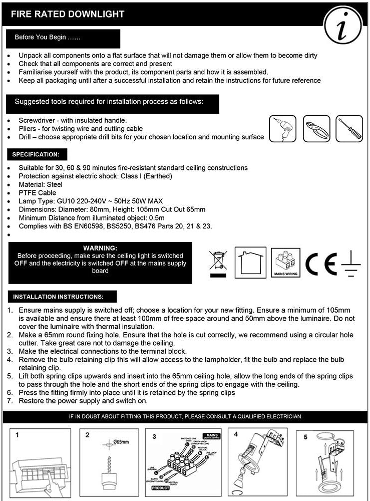 Minisun Modern Fire Rated Gloss White Gu10 Recessed Ceiling