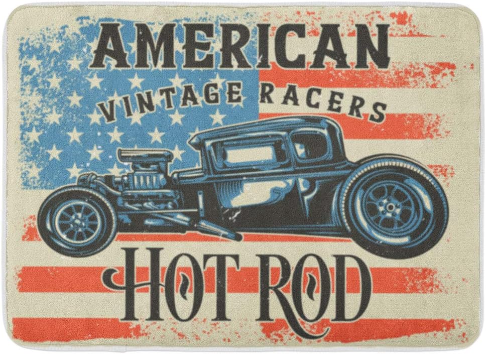 Amazon Com Emvency Doormats Bath Rugs Outdoor Indoor Door Mat Of Hot Rod Raster Copy Antique Auto Automotive Burning Car Bathroom Decor Rug Bath Mat 16 X 24 Kitchen Dining