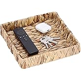 GUSHBIN Natural Water Hyacinth Tray Handwoven Wicker Basket Tray for Decoration Square Serving Tray for Coffee Table Living Room Kitchen, 8.5" x 8.5" x 1.6"