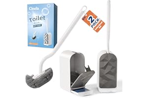 Cinola Toilet Brush and Holder 2 Set, Wall Mounted Toilet Bowl Brush with Hideaway Caddy, Toilet Cleaner Brush Built-in Drip Tray, Toilet Scrubber Brush Bathroom Decor, White RV Bathroom Accessories