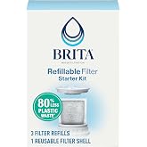 Brita Refillable Water Filtration Starter Kit with 1 Reusable Filter Shell and 3 Filter Refills