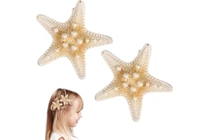 FRCOLOR 2PCS Starfish Hair Clip Mermaid Hairclips Sea Shell Accessories Handmade Natural Sea Star Hair Pin Cute Headwear for Girls Women, Random Size