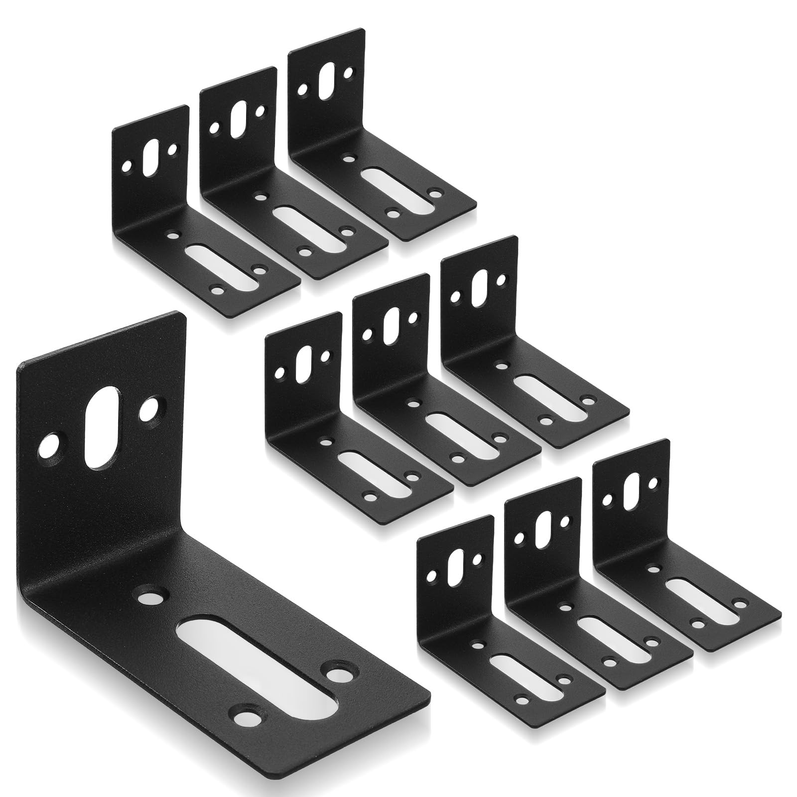 Photo 1 of 10 Pcs Black Slotted L Bracket, Slightly Adjustable Corner Braces, Metal Right Angle Corner Bracket, L-Shape Corners Brace Support Brackets for Fixing Furniture (3mm Thickness, Max.Load 66 lb)