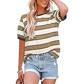 Dokotoo Womens Summer Tops 2026 Striped Color Block Short Sleeve Fashion T-Shirts Crewneck Casual Loose Basic Tee Blouses