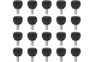 HARFINGTON 20pcs Knurled Clamping Knobs Thumb Screws M4 x 8mm Metric Male Thread 13mm Matte Plastic Head 304 Stainless Steel Stud Hand Threaded Knob Thumbscrew Handle, Black
