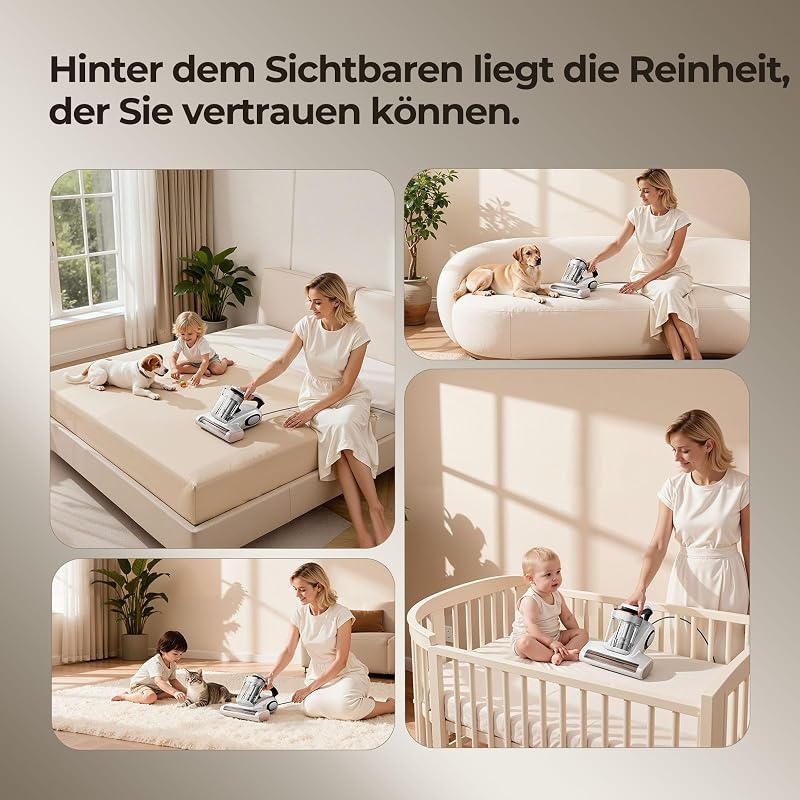 J300 Milbensauger mit Staubmilben-Sensor und Intelligenter LED-Anzeige, 500W Milbenstaubsauger mit UV-Licht, Ultraschall, Für Allergiker, entfernt 99,9% Allergene von Matratzen, Betten und Sofas — Foto 8 von 8