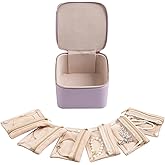 Frebeauty Small Travel Jewelry Box,Travel Jewelry Case with 6 Pouch Bags,Portable Travel Jewelry Organizer,Mini Jewelry Storage,3.35 x 4.9 x 4.8 Inches,Gift Idea for Women Girls (Purple)