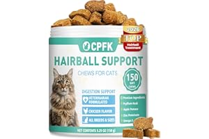 Cat Hairball Remedy Treats, 150 Soft Chews Cat Hair Ball Treatment Furball Control Relief Helps Eliminate and Prevent Hairbal