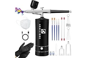 AKALLIBRE Airbrush Kit with Compressor, 48PSI High-Pressure Non-Clogging Airbrush Gun with 0.2/0.3/0.5mm Nozzles, Portable Airbrush for Nails Art, Cake Decoration, Painting etc.