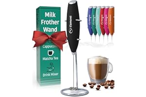 ELEMENTI Milk Frother Wand & Electric Stirrer with Stand - Turbo Coffee & Milk Frother Handheld - Hand Held Coffee Mixer Wand & Cold Foam Maker for Frothy Cappuccinos, Lattes & Drink Mixes at Home (Black)