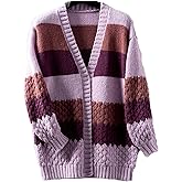 JASCLS Women's Long Sleeve Color Block Chunky Cable Knitted Oversized Sweater Cardigans for Women