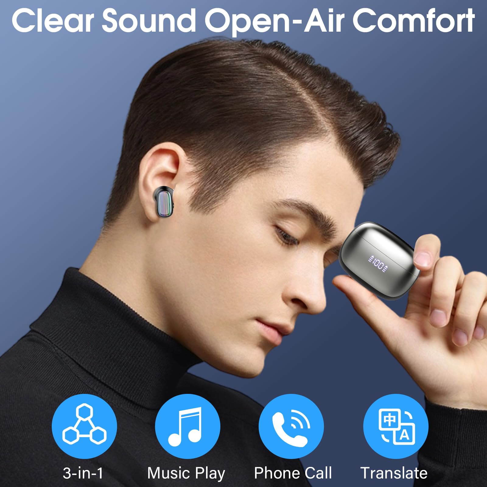 Conyat 164 Language/6 Translation Modes Translator Earbuds 3-in-1 Translation Headphones, for Travel Business Learning, Black
