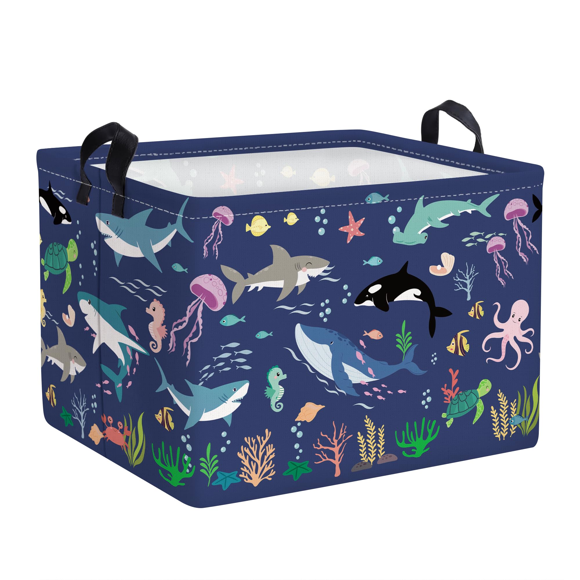 Clastyle Sea Animal Baby Laundry Hamper Crabs Clothes Kids Storage Basket Collapsible Boys Girls Toy Box for Nursery Room, Shark, 40x30x30 cm