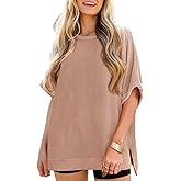 Tankaneo Womens Oversized T Shirts Summer Casual Ribbed Batwing Short Sleeve Tunic Tops Loose Fit Dolman Sleeve Tees