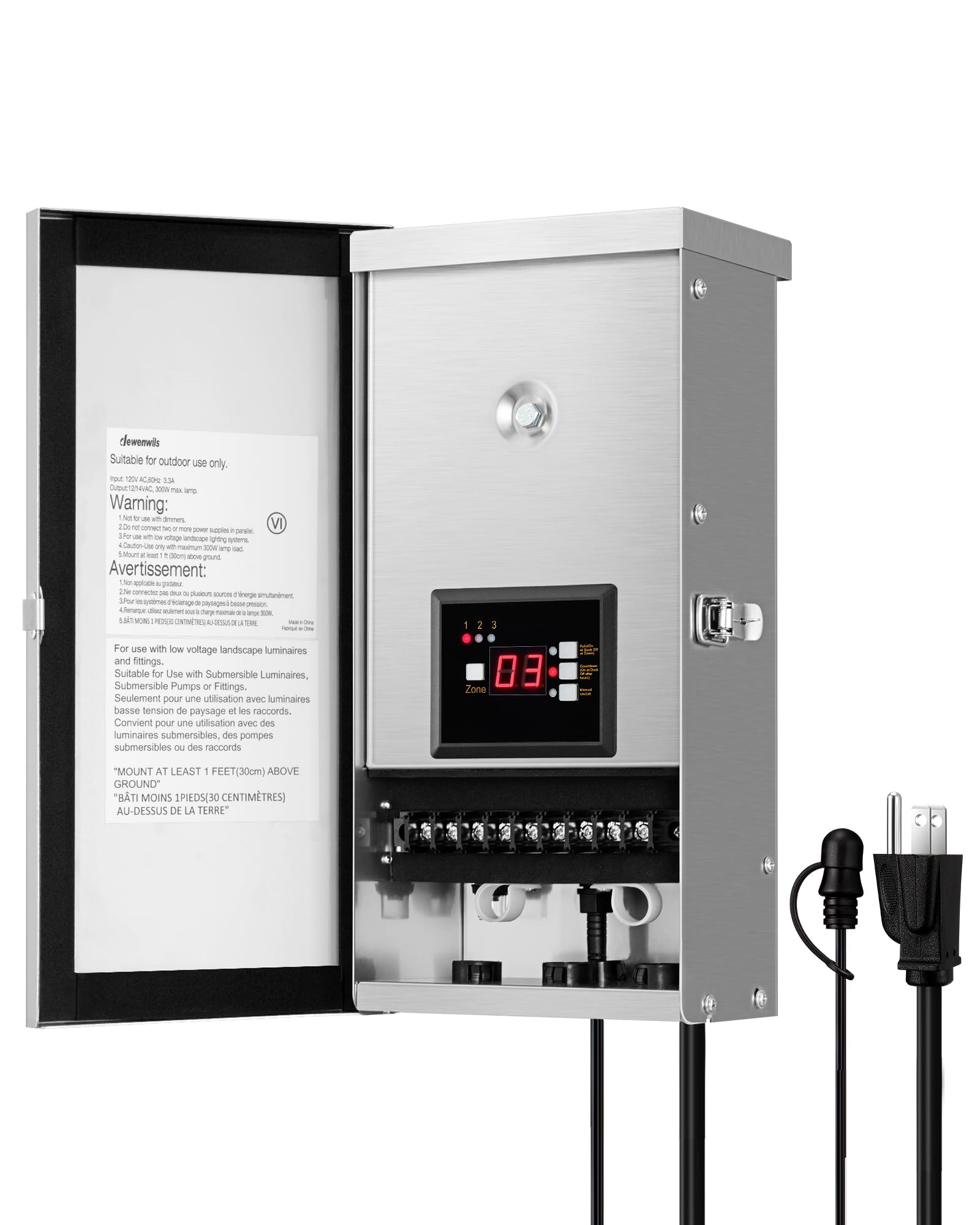 Photo 1 of DEWENWILS 300W Landscape Lighting Transformer, 3 Independent Control Outputs, 120V AC to 12V/14V AC, Dusk to Dawn & Timer,Low Voltage Transformer for Spotlight, Pathway Light, Garden Light,Pool Light