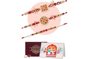 IndoTribe, Rakhi For Brother with Gift Set - Set of 3, Rakhi For Brother with Card, Roli Chawal | Rakhi for Brother and Bhabhi | Rakhi For Brother | Bhaiya Bhabhi Rakhi | Raksha Bandhan Rakhi