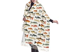 Nevjipu Travel Scarf for Women Airplane - Realistic Fish Print Fall Winter Large Blanket Shawl Wraps for Women
