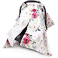 Floral Car Seat Cover for Babies, Peekaboo Opening Minky Carseat Canopy for Newborn, Multiuse, Mom Nursing Breastfeeding Cove