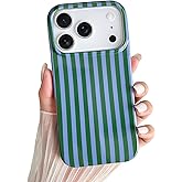 Yeddabox for iPhone 17 Pro Max Case Cute Striped Phone Case Soft TPU Slim Shockproof Phone Cover for Women Girls, Green and Blue
