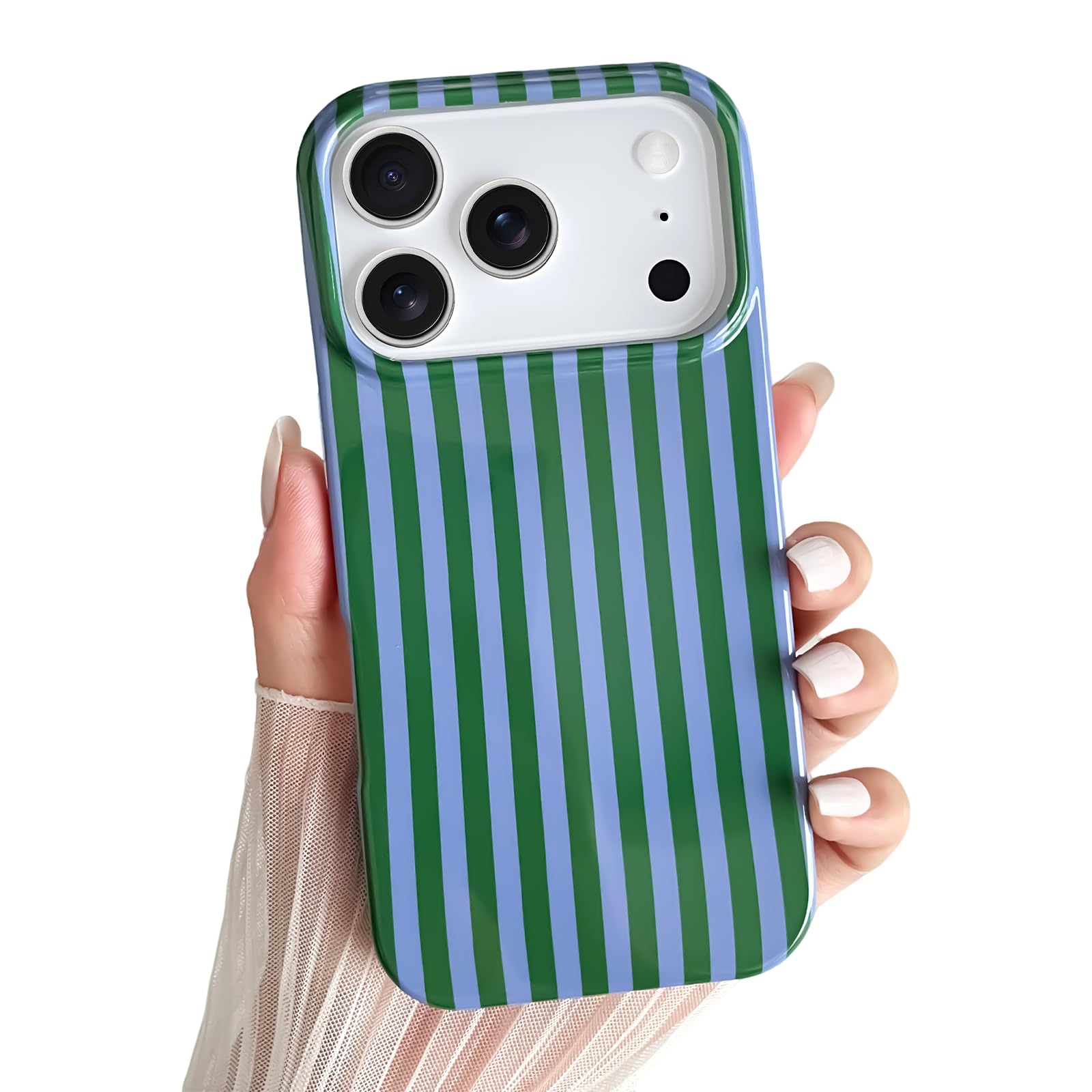 Yeddabox for iPhone 17 Pro Max Case Cute Striped Phone Case Soft TPU Slim Shockproof Phone Cover for Women Girls, Green and Blue