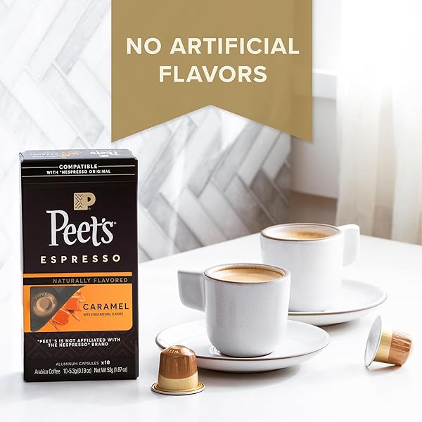 PEET’S COFFEE, DARK ROAST ESPRESSO CAPSULES COMPATIBLE WITH NESPRESSO ORIGINAL MACHINE, CARAMEL 10 COUNT (1 BOX OF 10 ESPRESSO CAPSULES)